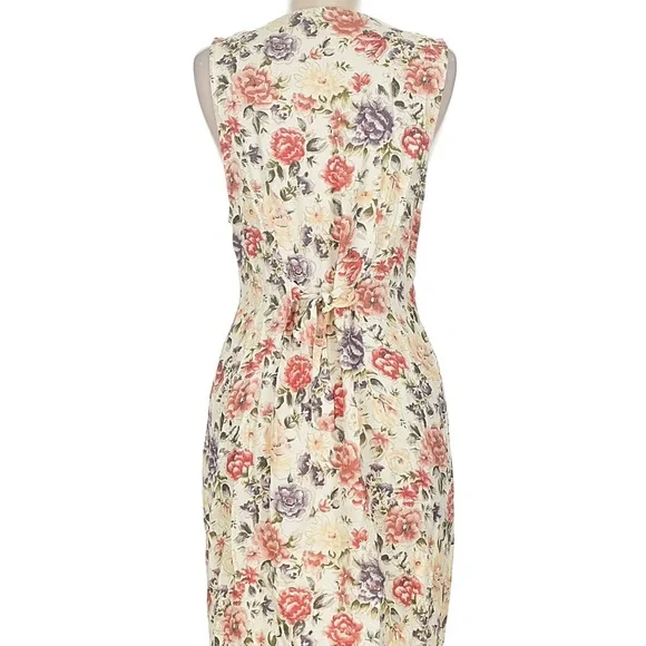 Vintage 90s Sz M Impressions of California Floral Button Down V-Neck Midi Dress - Picture 2 of 9